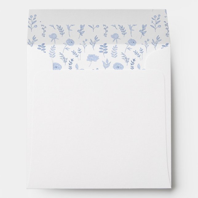 Enveloppe mariage fleur sauvage bleu classique car (Dos (Bas))
