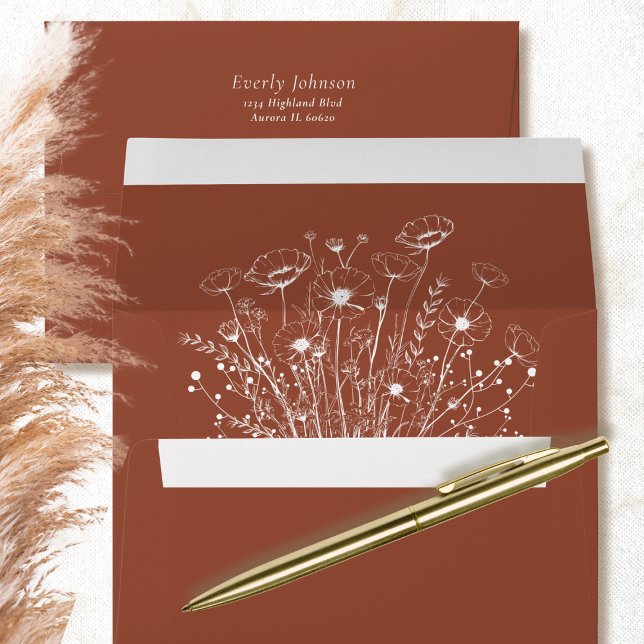 Enveloppe Mariage Fleur Sauvage Bohème Simple Moderne en Ter (Créateur téléchargé)
