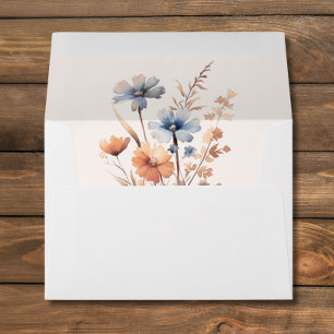 Enveloppe Mariage Fleur sauvage Dusty Blue et Peach Boho