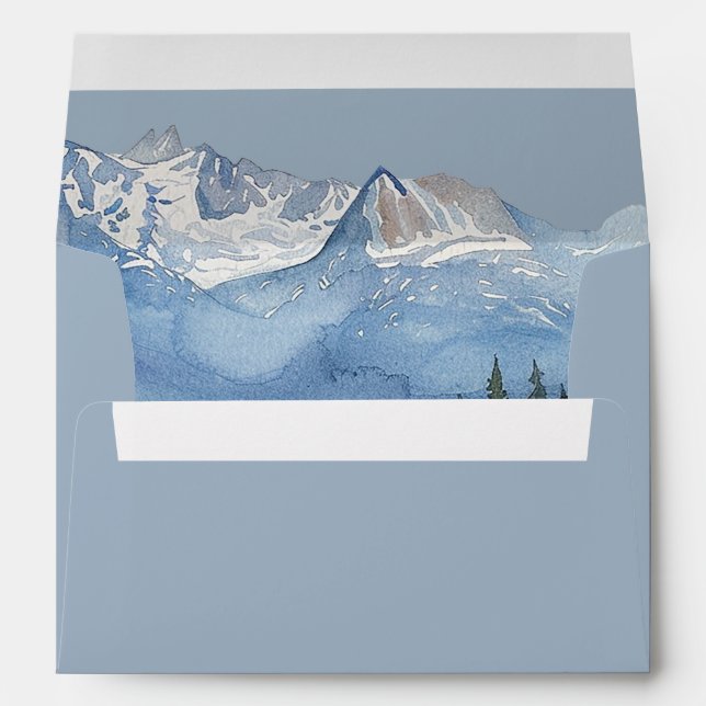 Enveloppe Mariage Fleur sauvage Dusty Blue Watercolor Mounta (Dos (Bas))