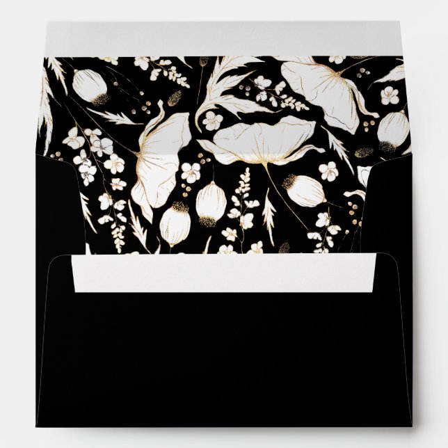 Enveloppe Mariage Fleur sauvage Gold Black (Dos (Bas))