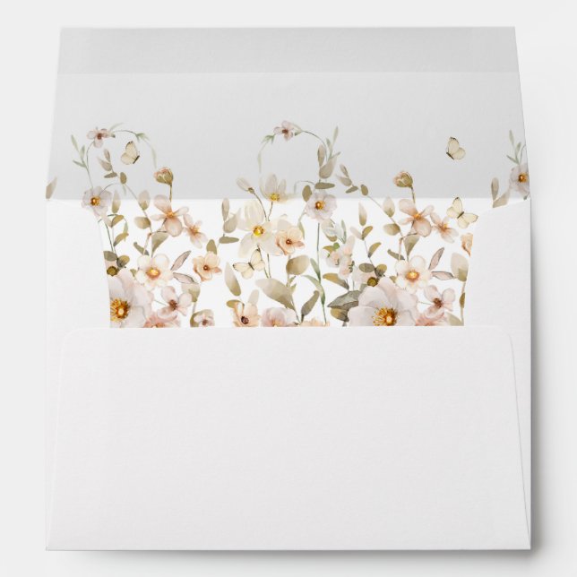 Enveloppe Mariage Fleur sauvage ivoire et blanc (Dos (Bas))