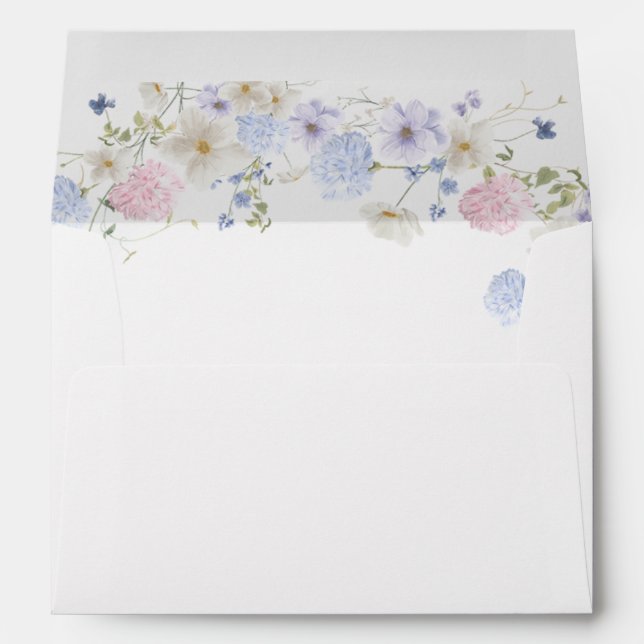 Enveloppe Mariage Fleur sauvage rose et violet printanier (Dos (Bas))