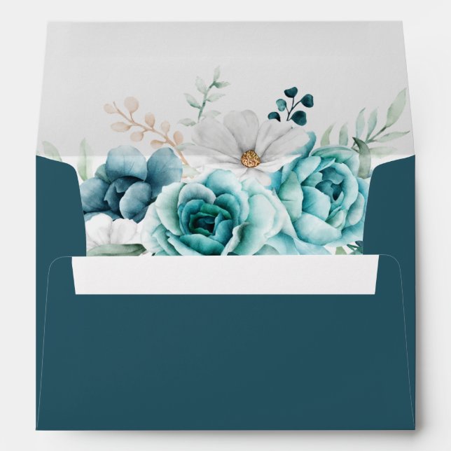 Enveloppe Mariage Fleur sauvage turquoise et non b (Dos (Bas))