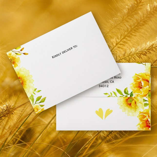 Enveloppe Mariage fleuri à fleurs d'aquarelle jaune (Créateur téléchargé)