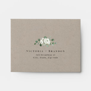 Enveloppe Mariage fleuri Kraft eucalyptus vert RSVP