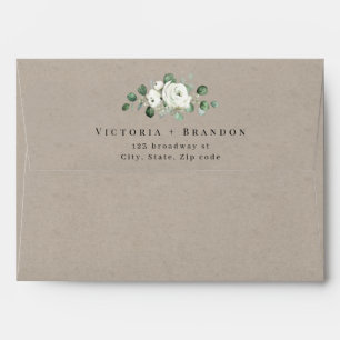 Enveloppe Mariage fleuri Kraft papier eucalyptus vert