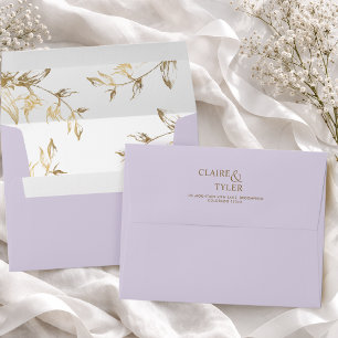 Enveloppe Mariage Fleuriste Lavande Élégant avec Blanc et Or