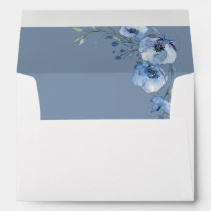 Enveloppe Mariage Fleurs Aquarelle Bleue Art Fin