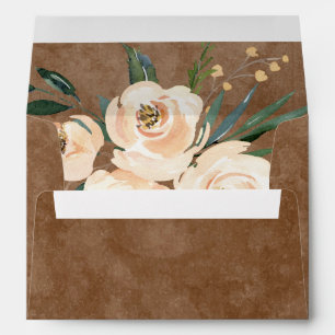 Enveloppe Mariage Fleurs Beige Roses Blush Or sur Brun