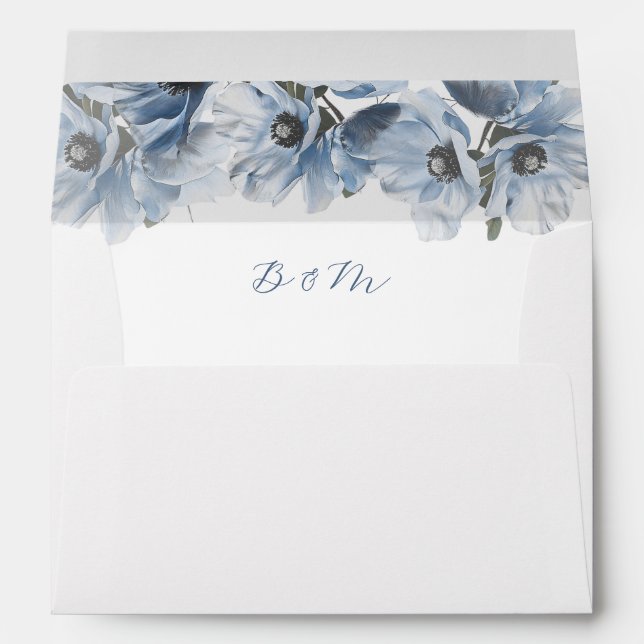 Enveloppe Mariage Fleurs Bleu d'Art Fin (Dos (Bas))