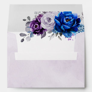 Enveloppe Mariage Fleurs de Bleu Royal Violet Lilas Navy