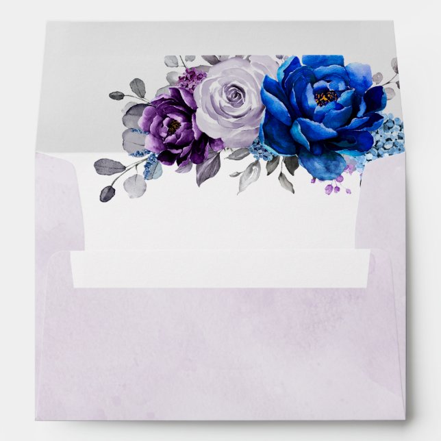 Enveloppe Mariage Fleurs de Bleu Royal Violet Lilas Navy (Dos (Bas))