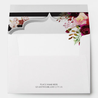 Enveloppe Mariage Fleurs de Bourgogne et Rayures Noir et Bla