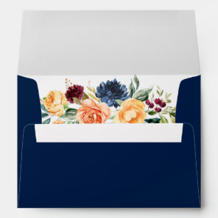 Enveloppe Mariage Fleurs Mixtes Aquarelle de Verdure Bleu