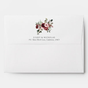 Enveloppe Mariage floral aquarelle élégant bordeaux et rose