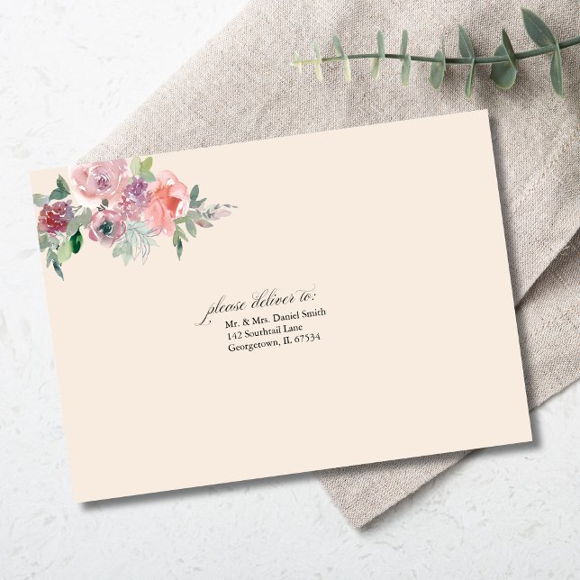 Enveloppe Mariage Floral Aquarellisé Élégant et Personnalisé (Créateur téléchargé)