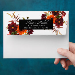 Enveloppe Mariage Floral Automnal Moderne Bourgogne Orange