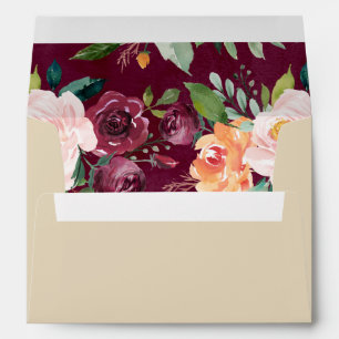 Enveloppe Mariage Floral Beige Rustique Bourgogne