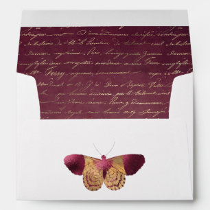 Enveloppe Mariage floral blanc, Bourgogne et or