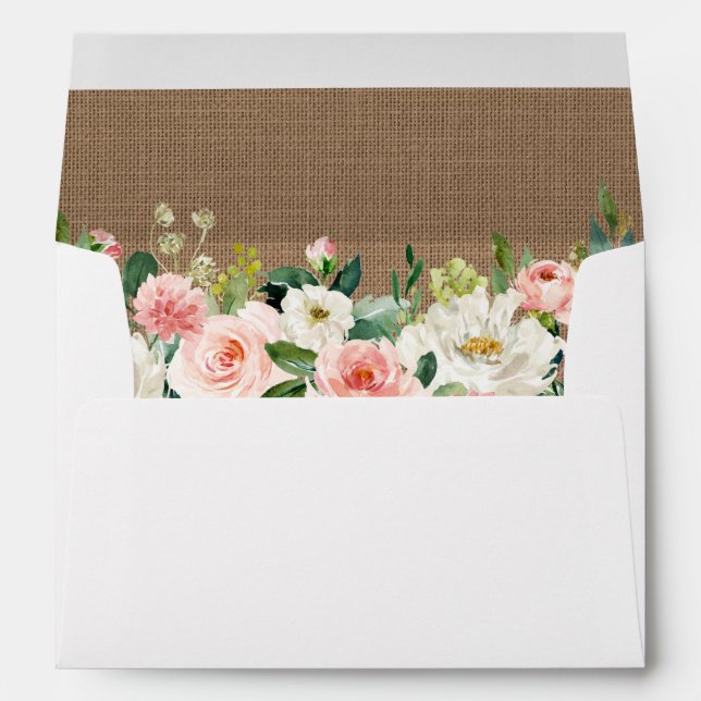 Enveloppe Mariage Floral Blanc Rose Burlap Rustique (Dos (Bas))