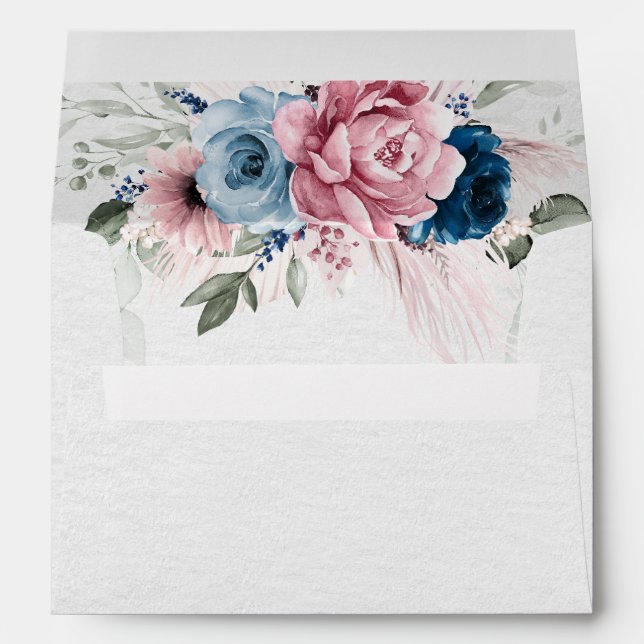 Enveloppe Mariage floral bleu bleu bleu pastel rose (Dos (Bas))