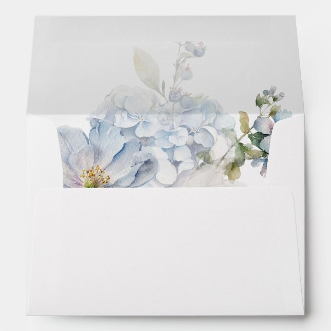 Enveloppe Mariage floral bleu clair et blanc (Dos (Bas))