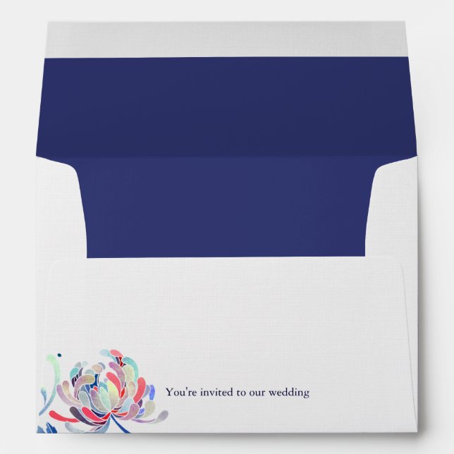 Enveloppe Mariage floral bleu de la marine (Dos (Bas))