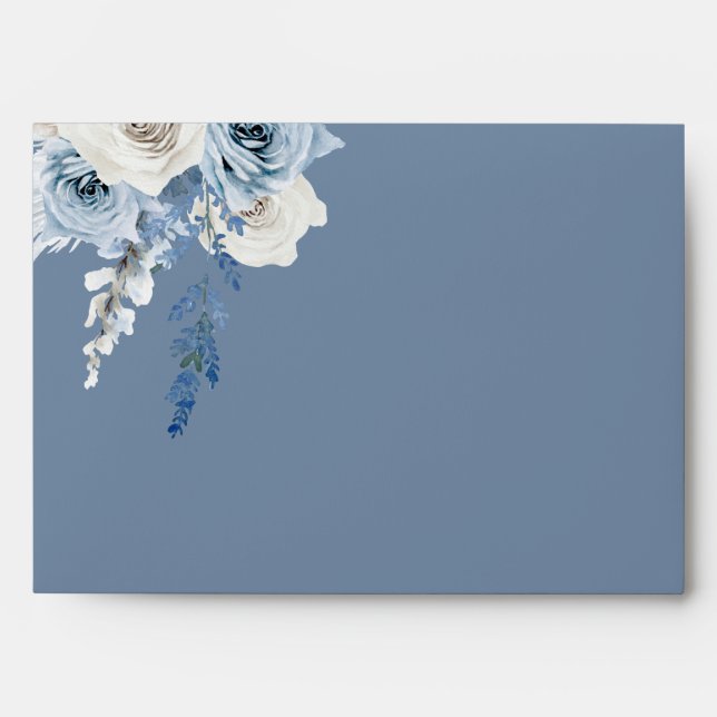 Enveloppe Mariage floral bleu et blanc moderne Dusty (Devant)