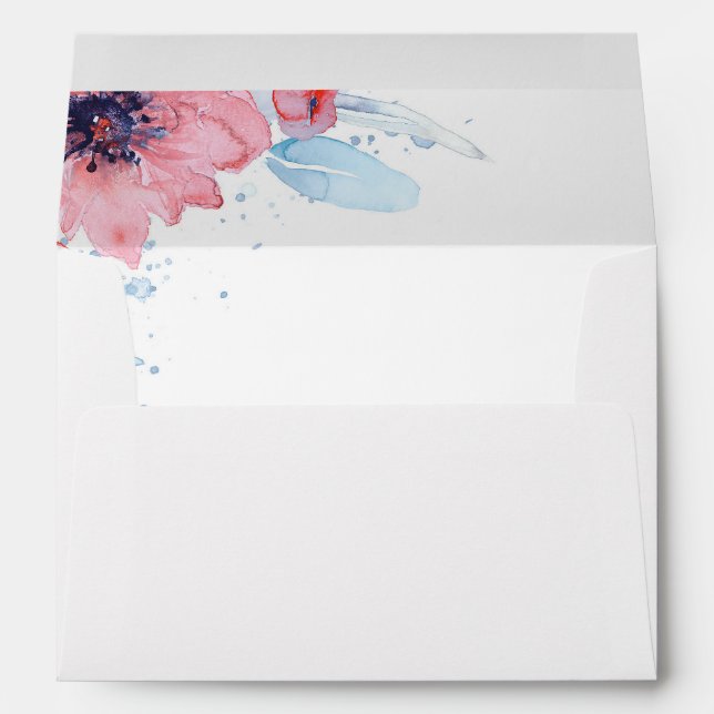 Enveloppe Mariage floral bleu et rose d'aquarelle (Dos (Bas))