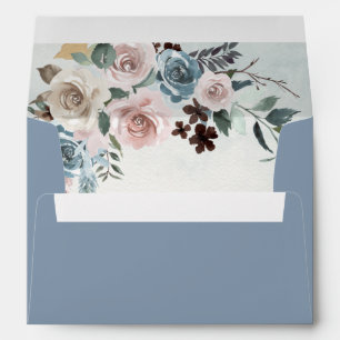 Enveloppe Mariage floral bleu et rose pâle