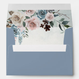 Enveloppe Mariage floral bleu et rose pâle