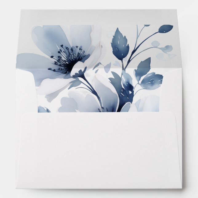 Enveloppe Mariage floral bleu marine (Dos (Bas))
