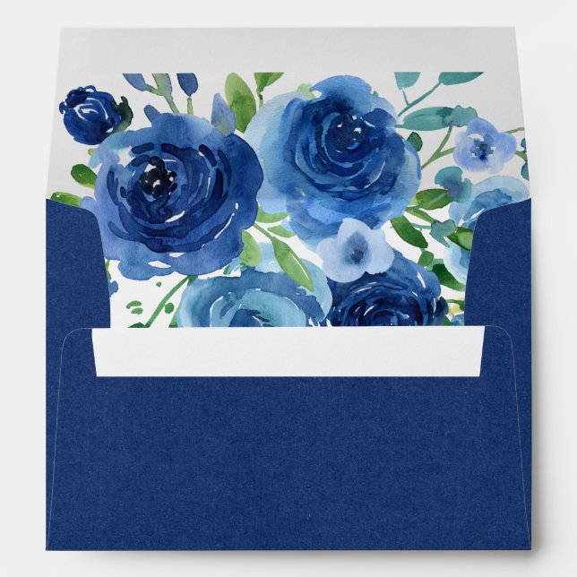 Enveloppe Mariage floral bleu marine (Dos (Bas))