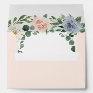 Enveloppe Mariage floral bleu pâle rose rose pâle