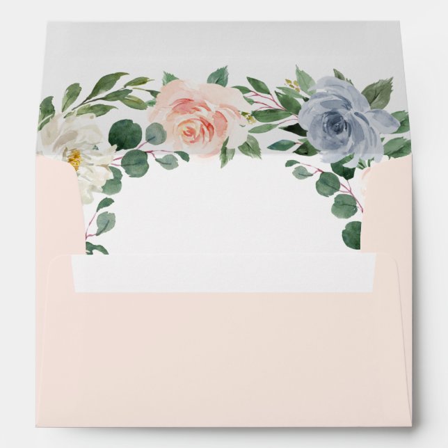 Enveloppe Mariage floral bleu pâle rose rose pâle (Dos (Bas))