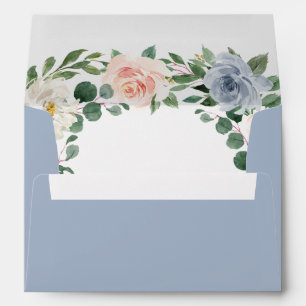 Enveloppe Mariage floral bleu pâle rose rose pâle