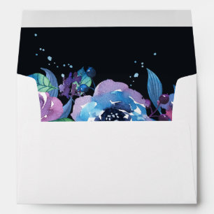 Enveloppe Mariage floral bleu profond violet Moody Twilight