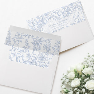 Enveloppe Mariage Floral Bleu Toile de Jouy Chinoiserie