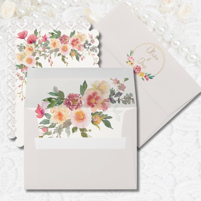 Enveloppe Mariage Floral Blush au champagne de pri (Créateur téléchargé)