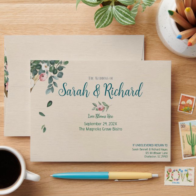 Enveloppe Mariage floral Blush Sage (Desk)