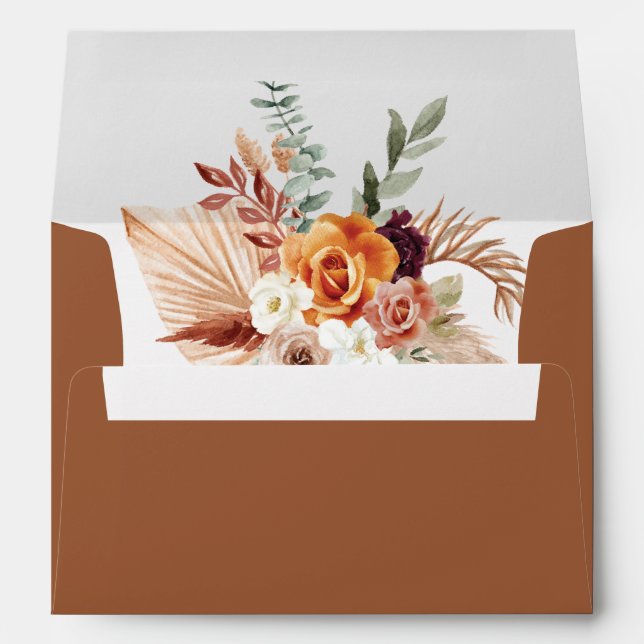 Enveloppe Mariage Floral Boho Orange Terracotta (Dos (Bas))