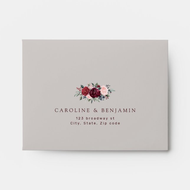 Enveloppe Mariage floral boho rustique Bourgogne RSVP (Devant)