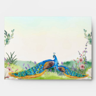 Enveloppe Mariage Floral Botanique au Paon Bleu Élégant