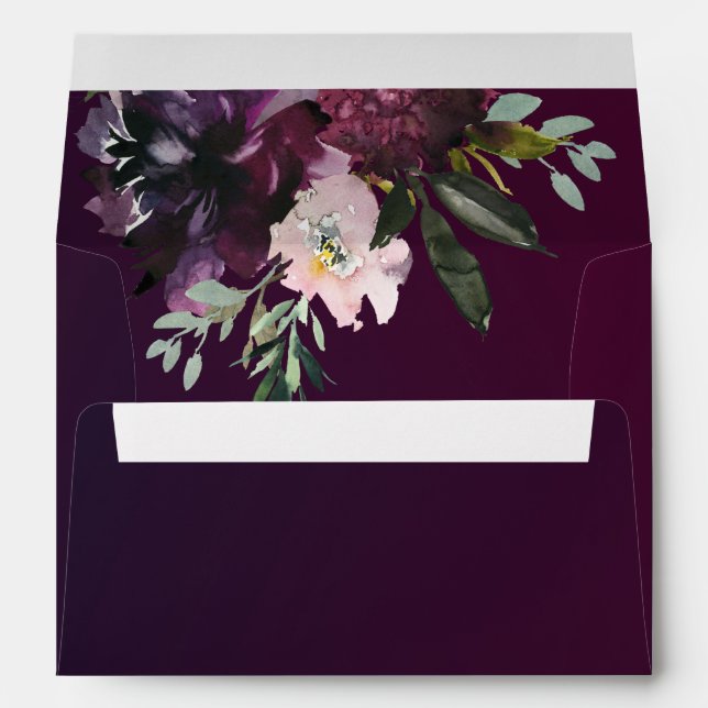 Enveloppe Mariage Floral Bourgogne Washed Rich Aquarelle (Dos (Bas))