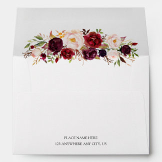 Enveloppe Mariage Floral Bourguignon Aquarelle Moderne