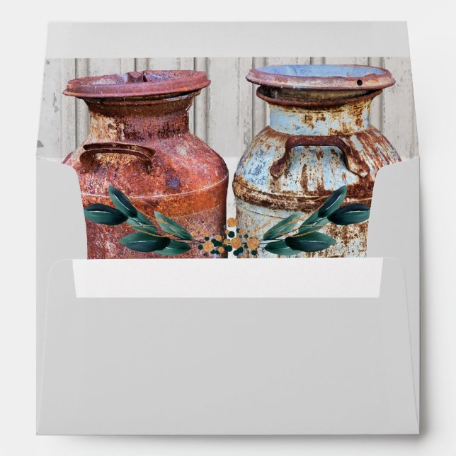 Enveloppe Mariage Floral Cans de lait Rustique Monogramme an (Dos (Bas))