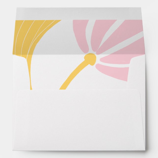 Enveloppe Mariage Floral Coloré Abstrait Rose Jaune (Dos (Bas))