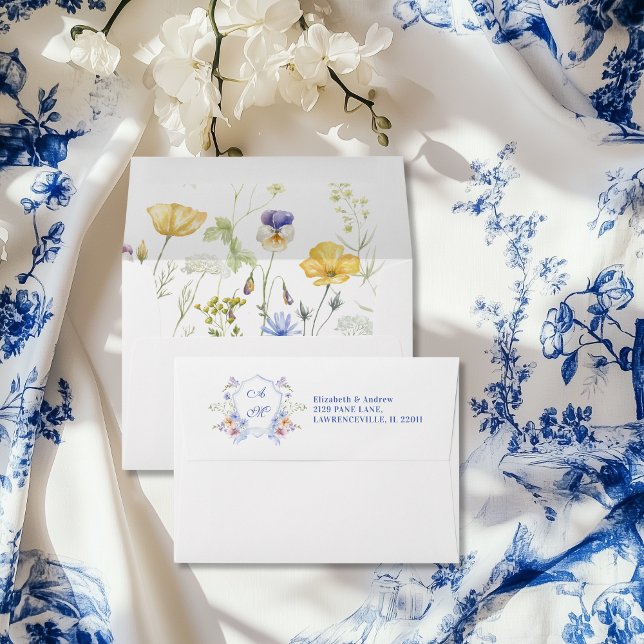 Enveloppe Mariage floral de crête bleue Dusty (Créateur téléchargé)
