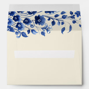 Enveloppe Mariage Floral de la Chinoiserie Bleue